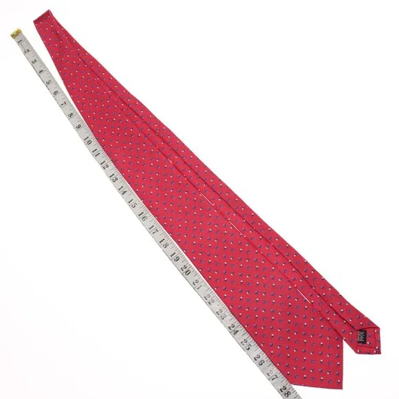 Drake's NWT Neck Tie in Red with Navy/Light Blue & White Floral Print 100% Silk